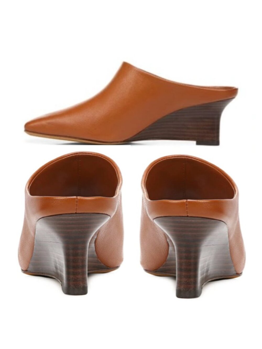 Vince Leather Benita Square Toe Slip On Clog Wedge Heel Pumps (Rust Amber) - Picture 4 of 16